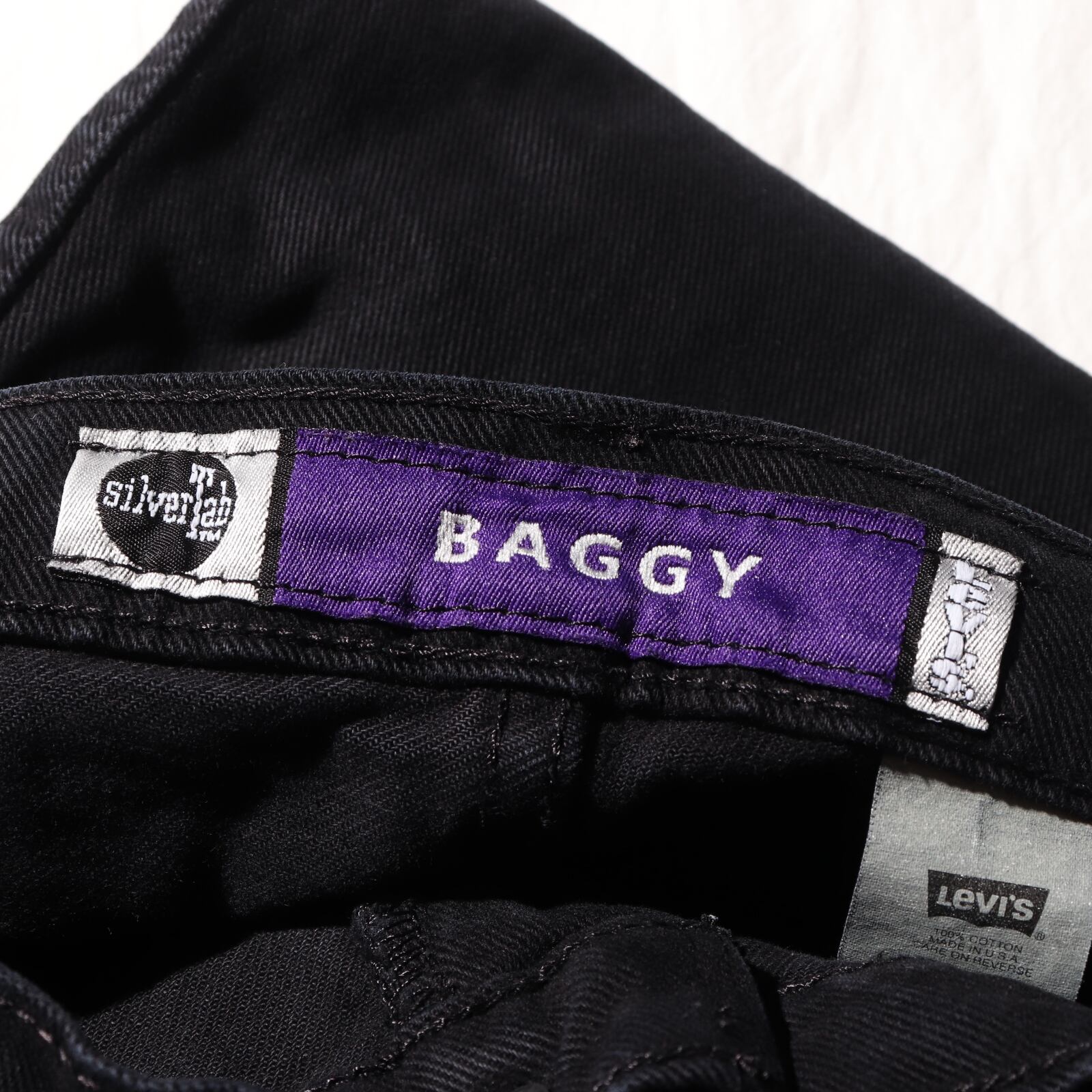 34×30 USA シルバータブ BAGGY 97年 後染めブラック デニムパンツ 