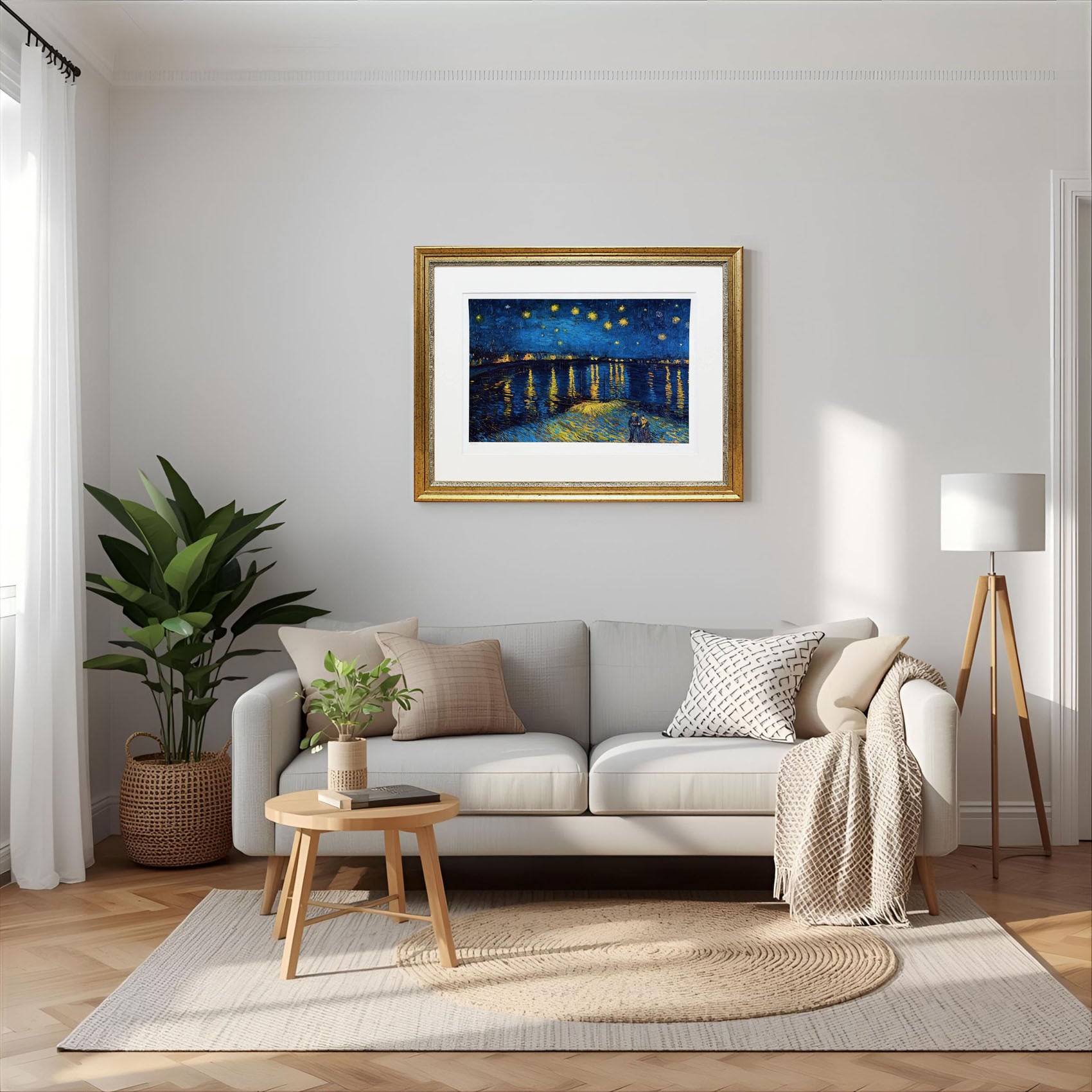 ゴッホ 絵画「ローヌ川の星月夜」額縁4色選択可能 作品証明書 展示用フック 限定エディション付複製画 ジークレ