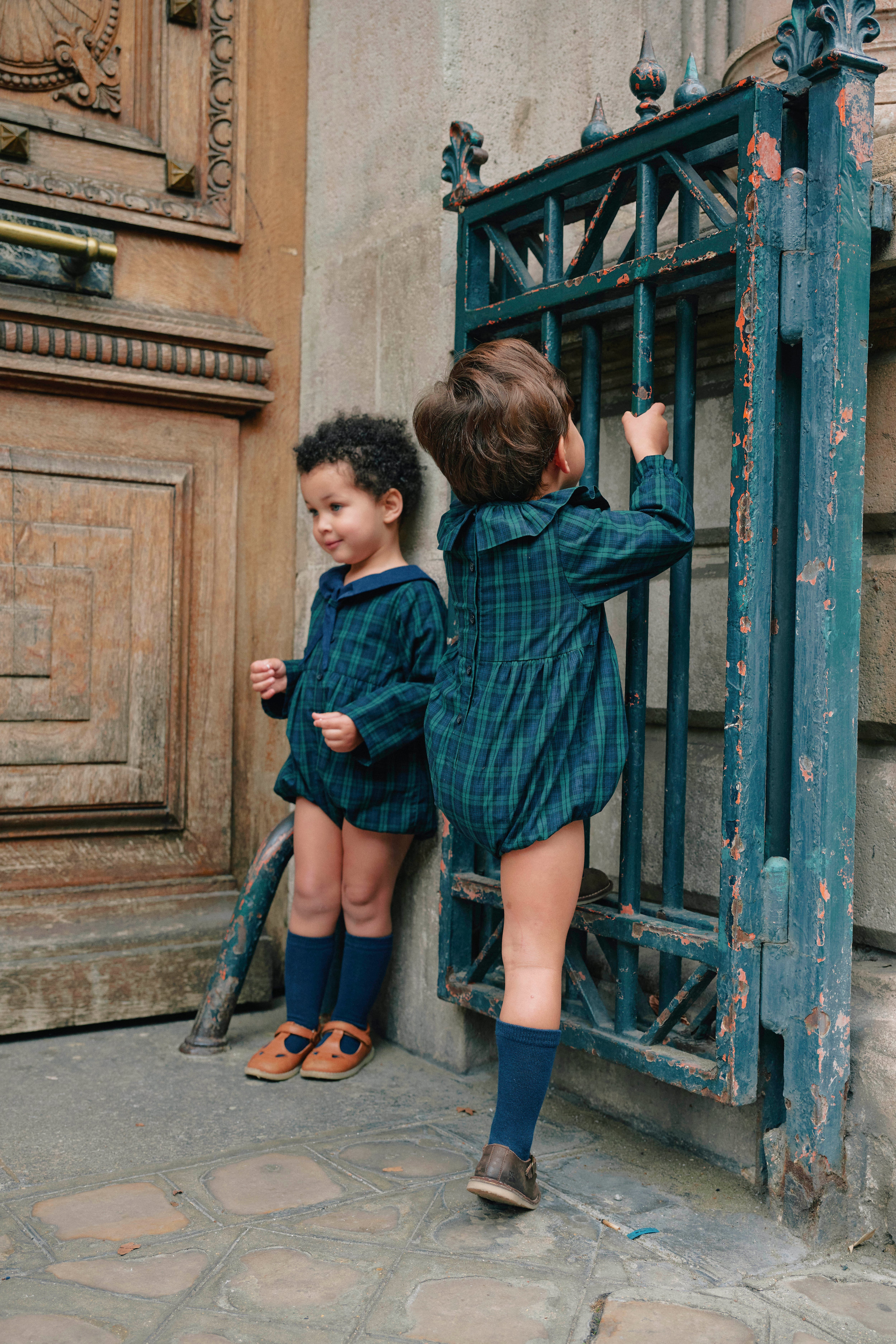 【予約/送料無料】Romper DUPLEIX- tartan green& blue / Maison Marelle