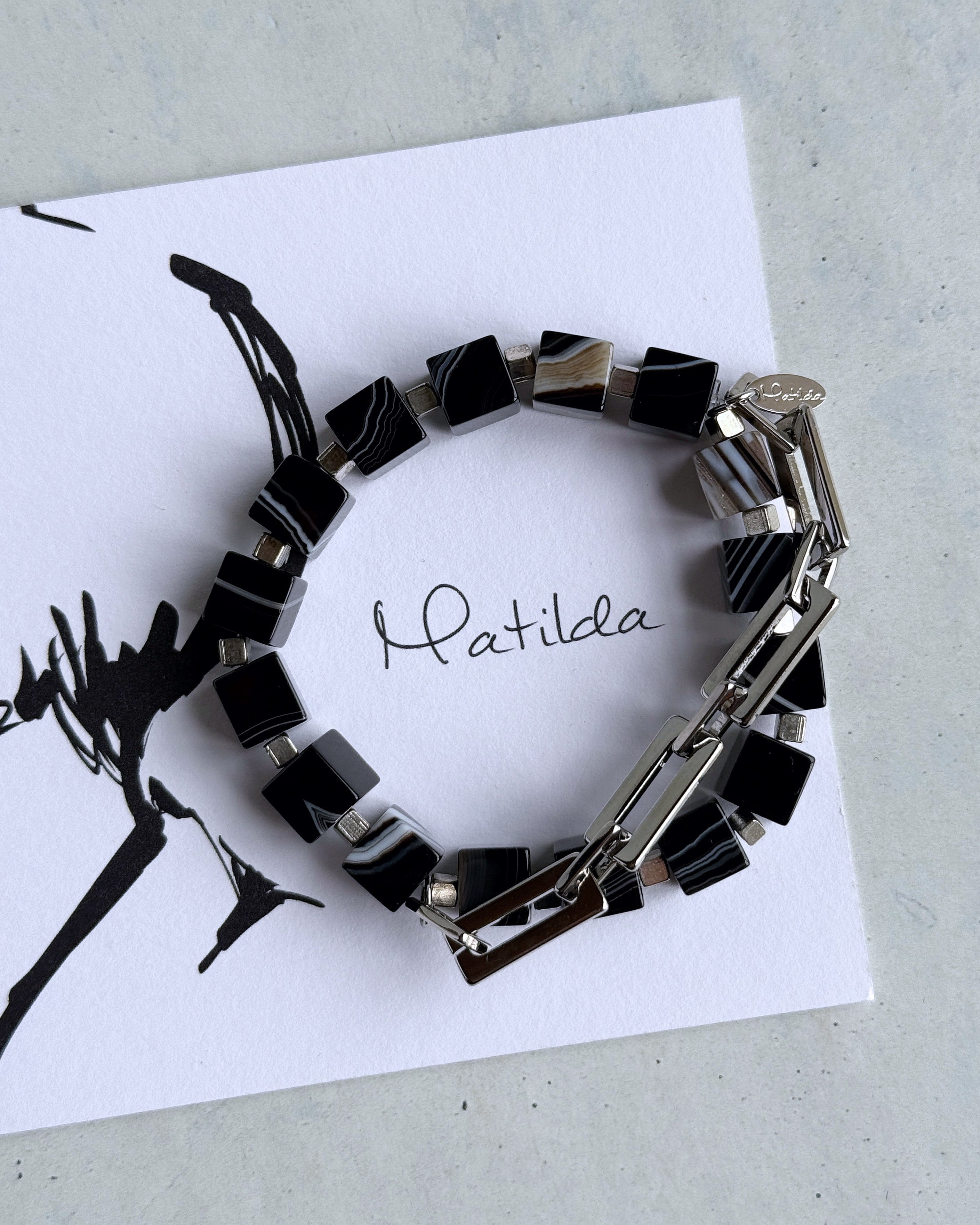 Chain & stone bracelet(ストライプオニキス)