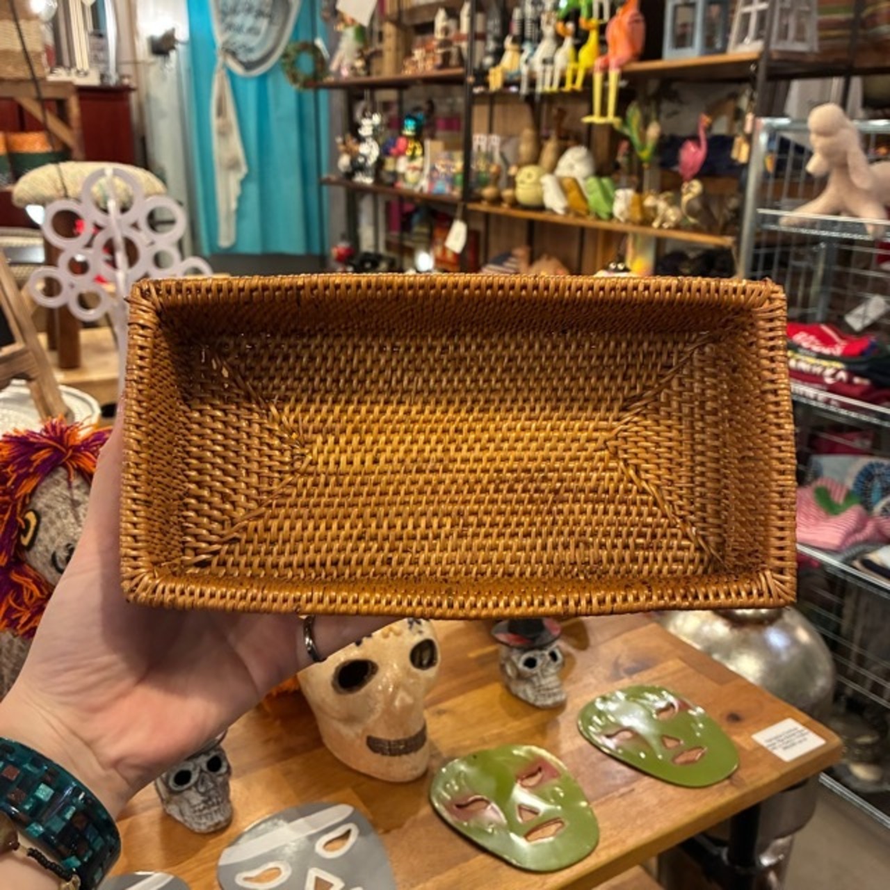 Indonesia Ata Tray / インドネシア アタ トレイ 四角 レクタングル 小物入れ 小物収納 リビング 玄関 BOX 収納ボックス 編みかご バリ 飴色 アクセサリー収納 シンプル ナチュラル