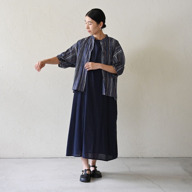 【シサム工房】カッソウロstripeバルーンシャツ(ダークネイビー)