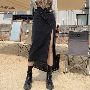 レイヤード風 デニム スカート レディース おしゃれ ストリート系 アメカジ 大人 かわいい きれいめ スリット カジュアル ハイウエスト 大人可愛い 大人女子