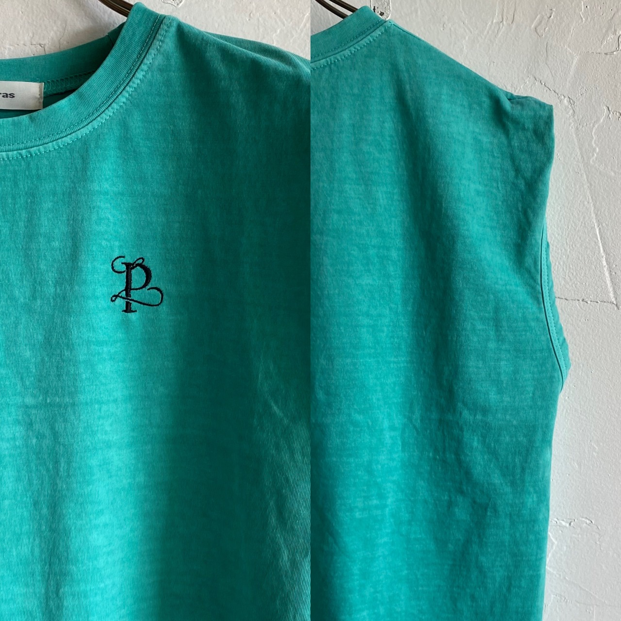 ピグメント刺繍ロゴフレンチスリーブTops/Green