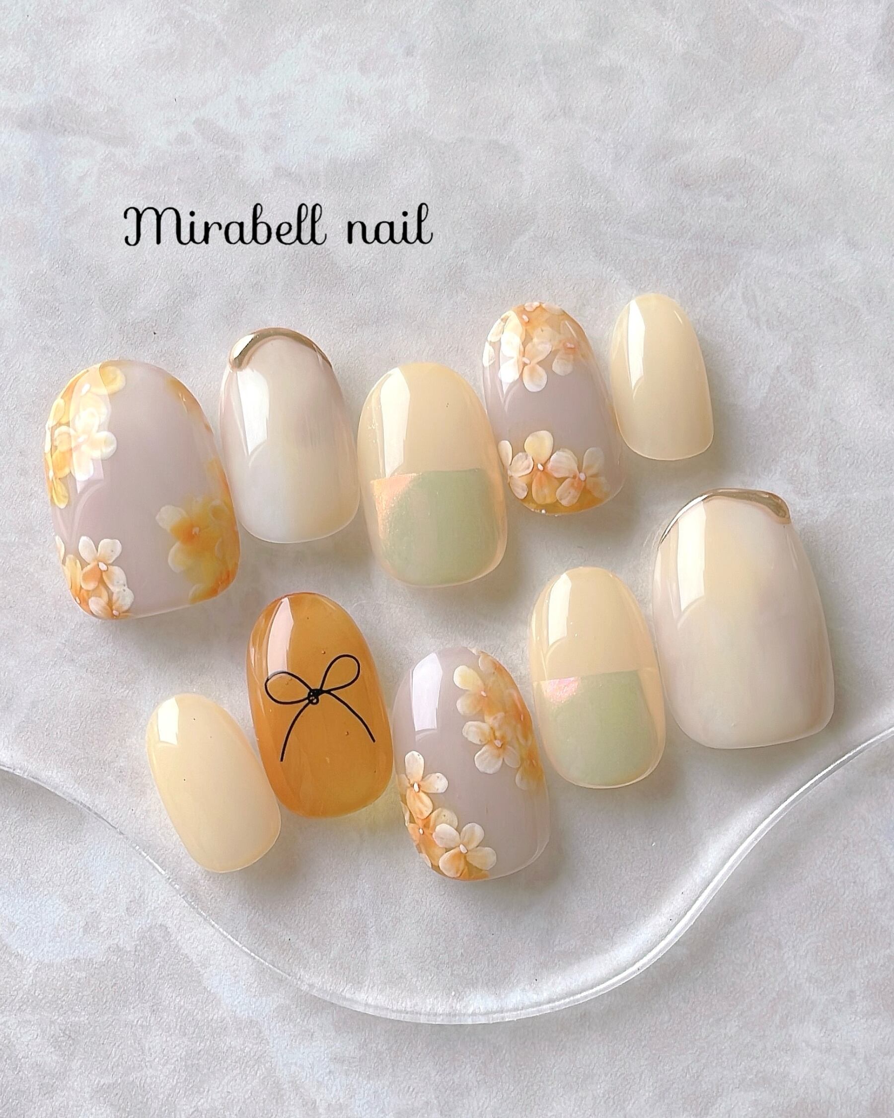 金木犀 キンモクセイ イエロー オレンジ リボン ミラー 10枚 15枚 ネイルチップ オーダー セット #ncs019