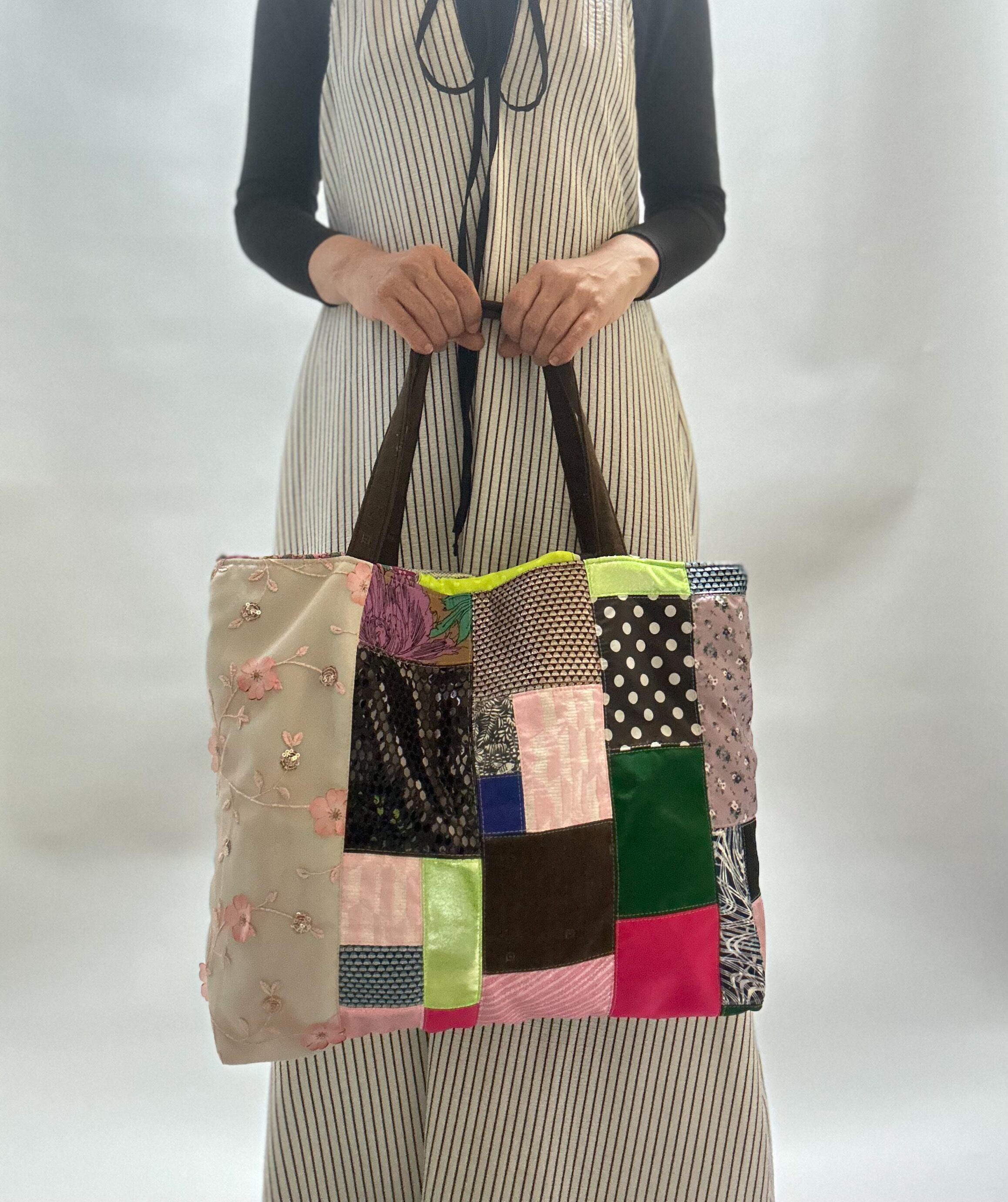 パッチワークエコバッグ⑧ L #パステルピンクミックス | a Linden