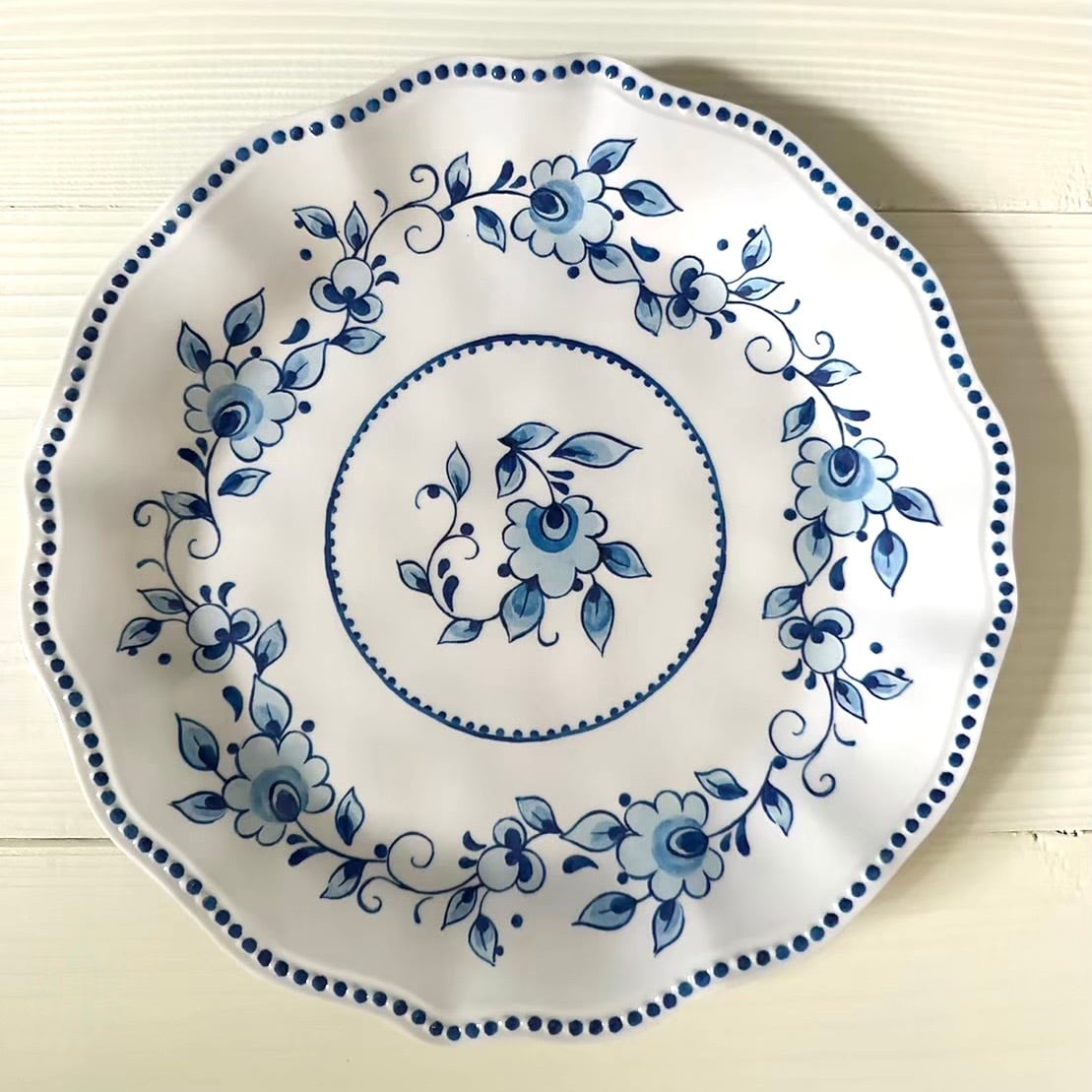 ブルー花柄 メラミン皿 Lサイズ 直径27cm