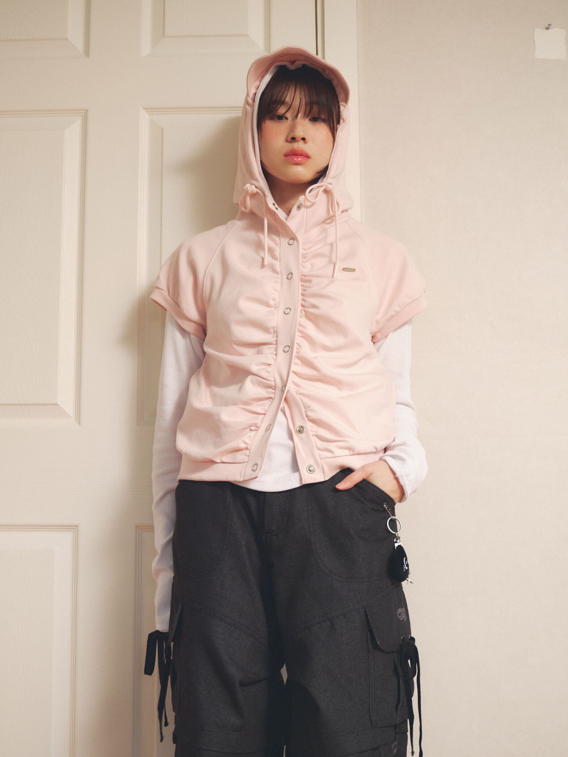 hug your skin] Shirring snap button vest (pink) 正規品 韓国