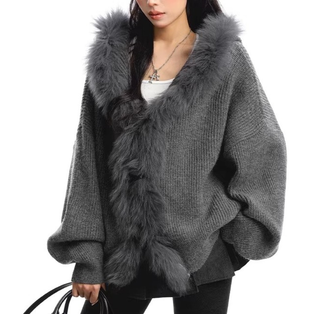 Oversized Collar Hooded Knit Cardigan, Cozy Lazy-Fit Warm Sweater (ME260)