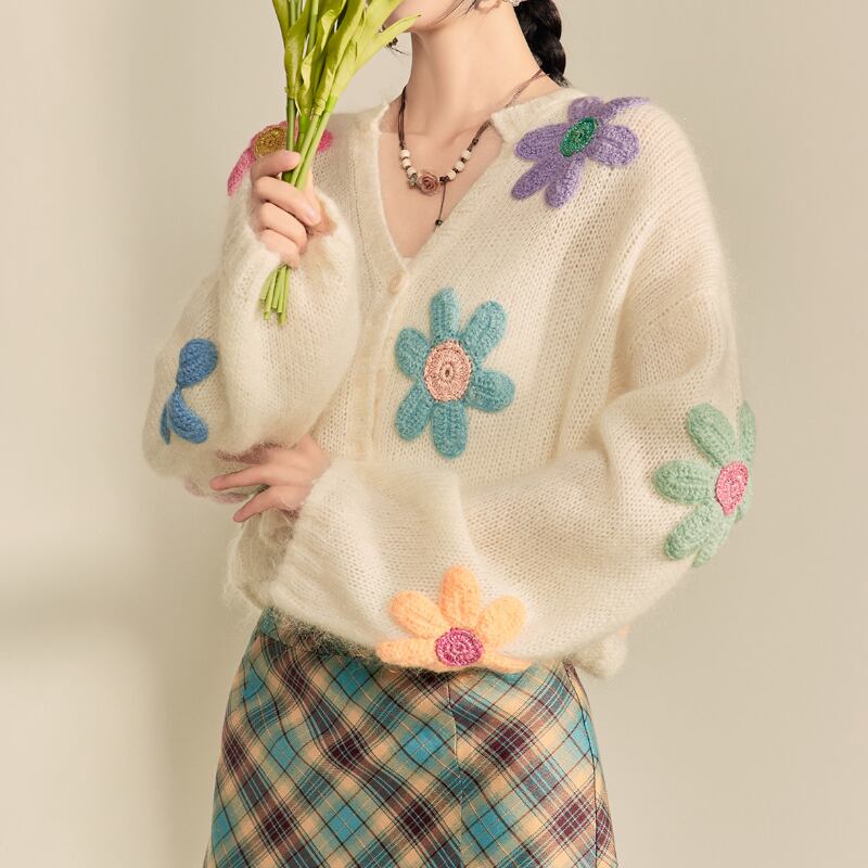 Pastel Flower Crochet Cardigan S0122