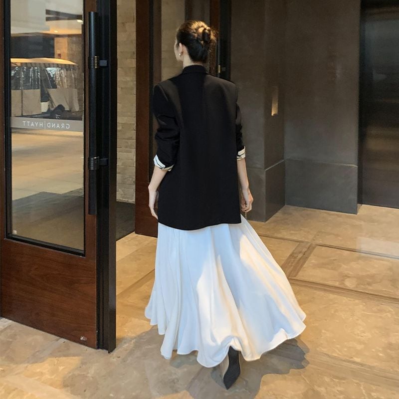 High waist white flared long skirt TH3129 | Leithy