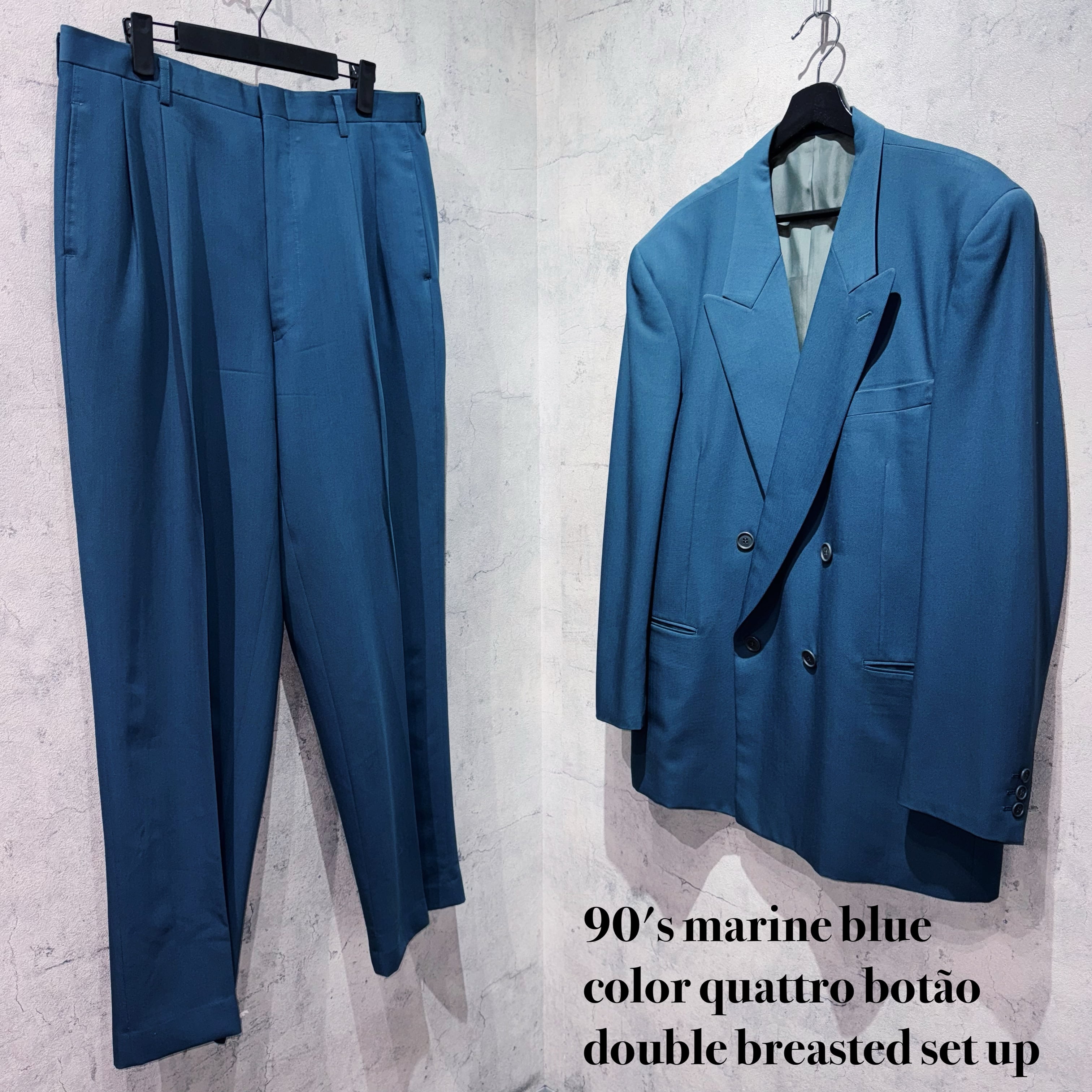 90's marine blue color quattro botão double breasted set up