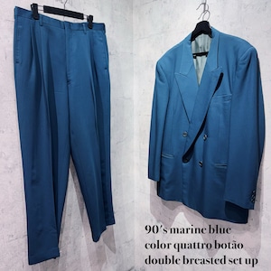 90's marine blue color quattro botão double breasted set up