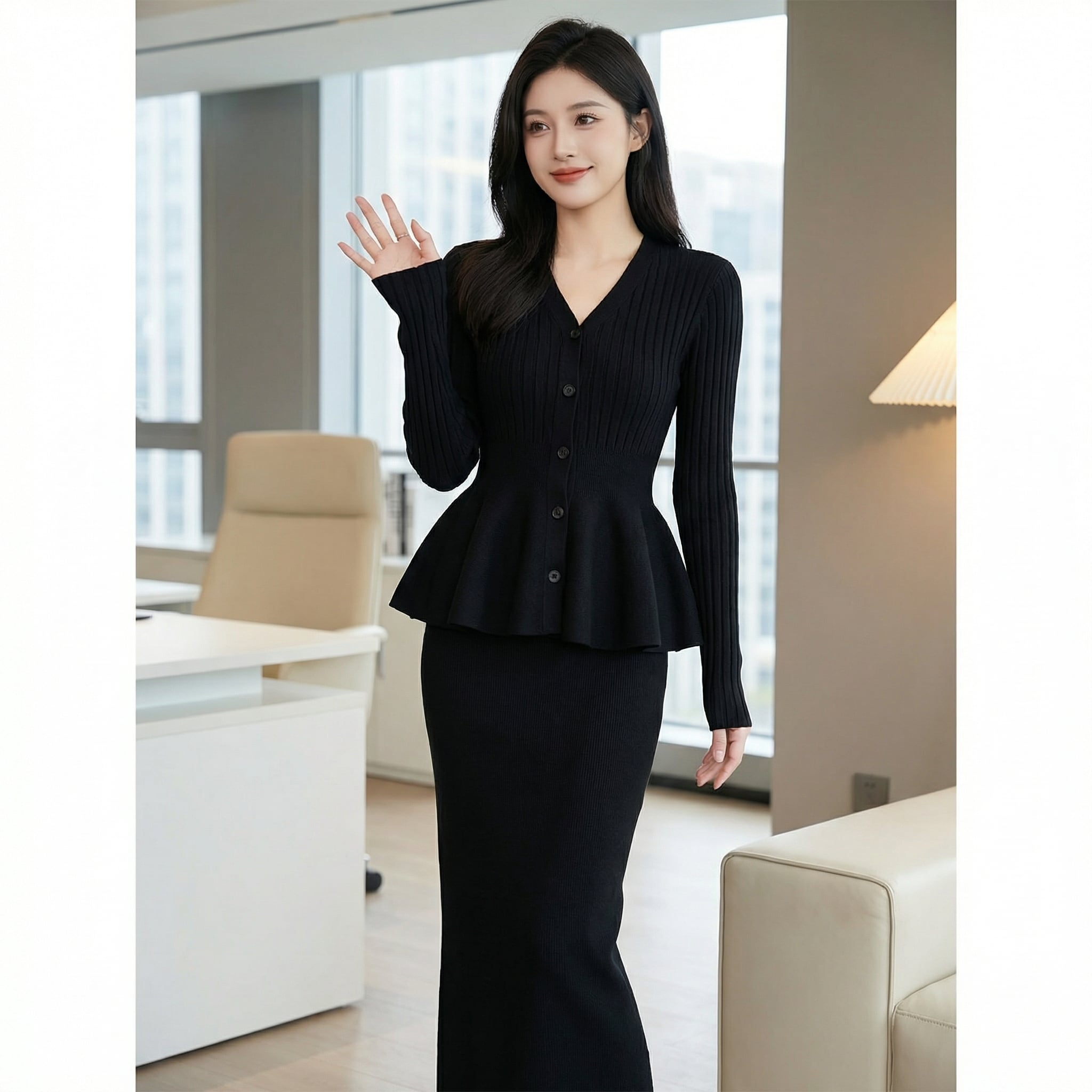 ペプラムリブニットセットアップ A1182