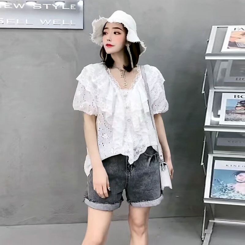 サマースタイルカラーショートレーストップス 大きめサイズ 大人ガーリー スウィート キュート カジュアル 夏物 スクウェア ステッチ ミックスインファッション27273631250