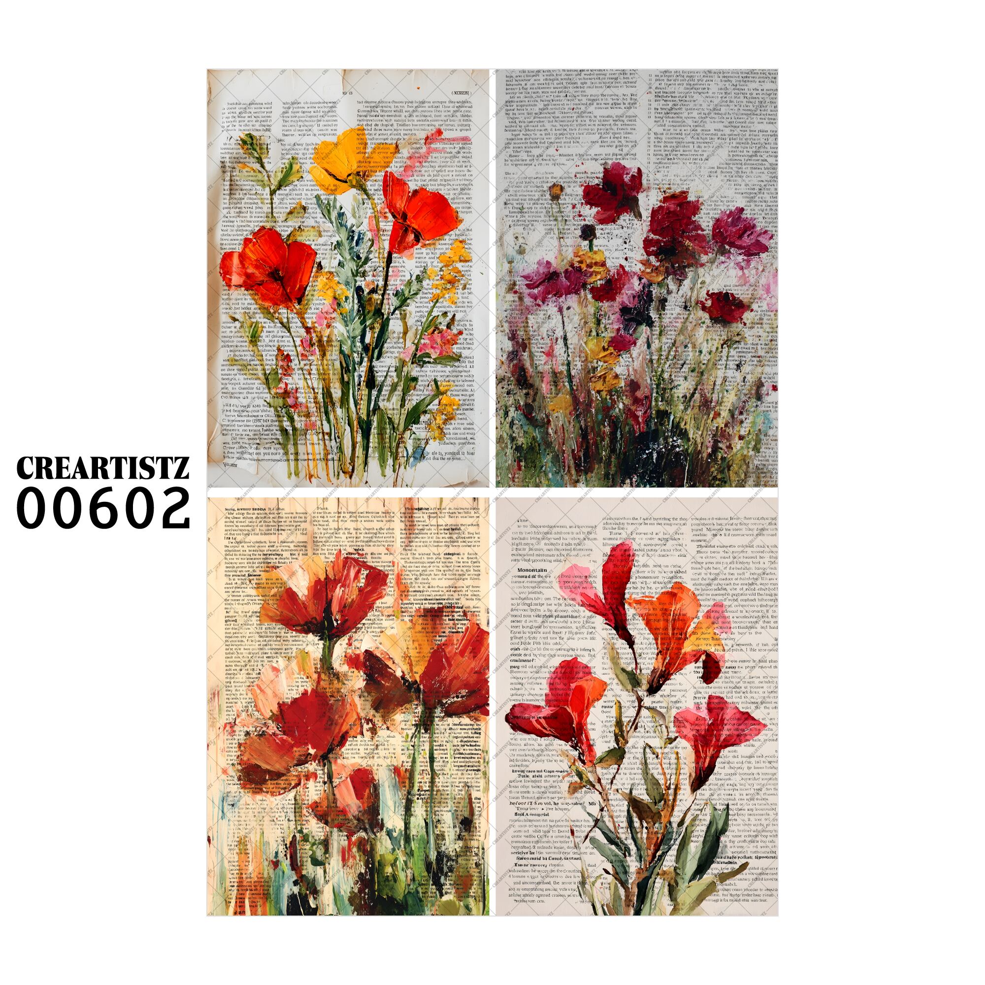 00602 背景 コラージュ素材 オリジナル 12枚セット (4種類×3枚) ペーパー/ステッカー CREARTISTZ