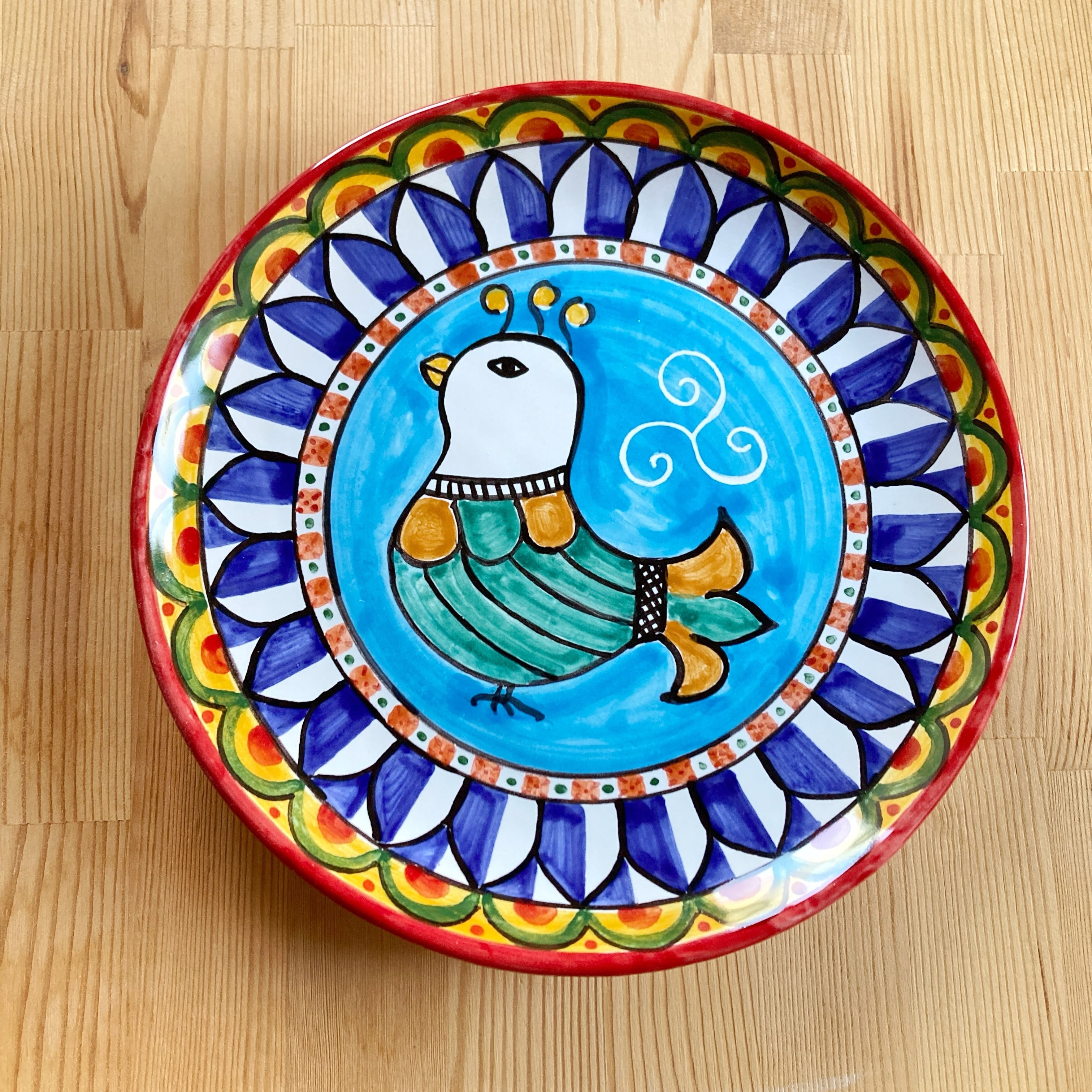 絵皿 M 20cm vivace 高貴な鳥 マヨリカ焼き イタリア陶器 CRC055