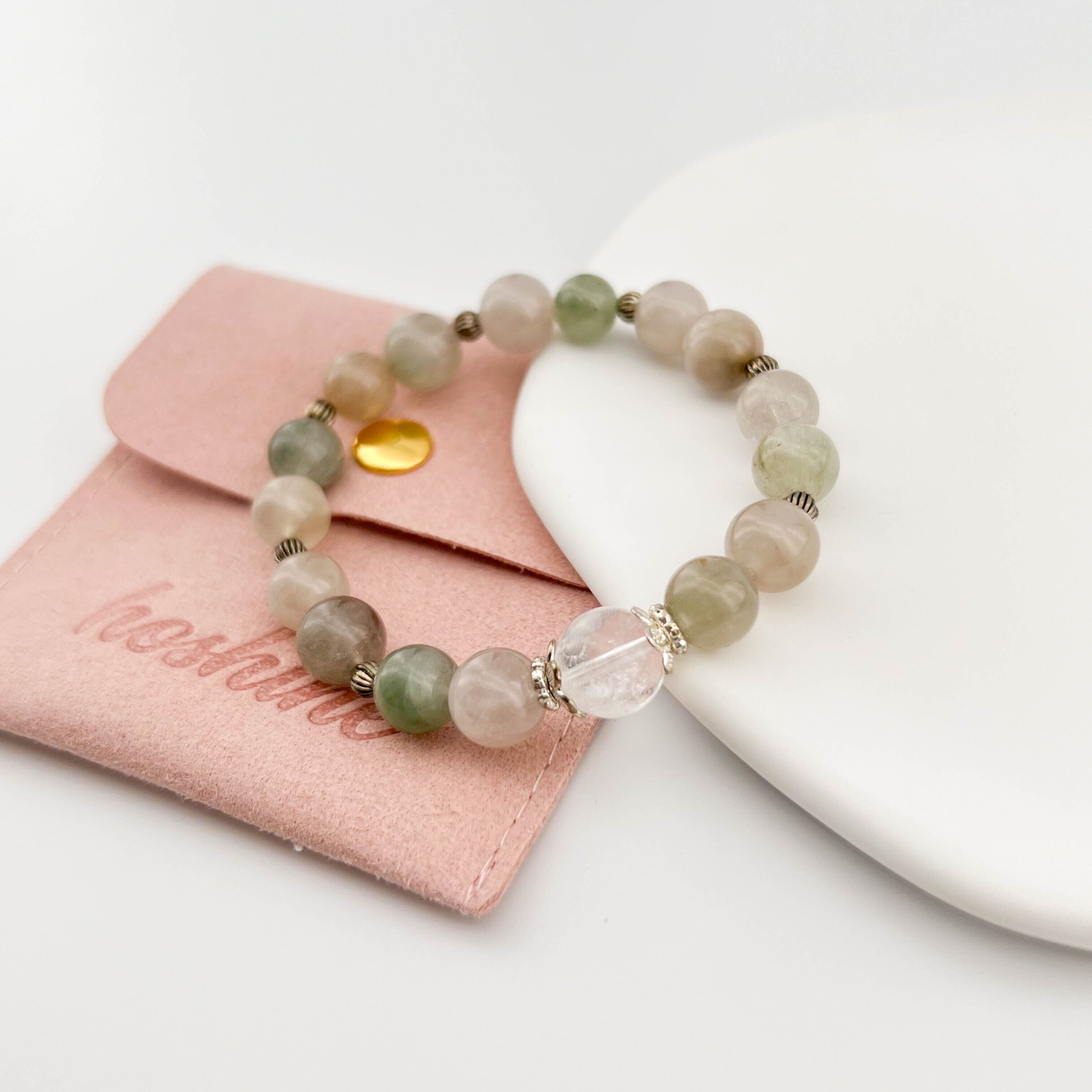 白アゼツライト×グリーンルチルクォーツ 天然石ブレスレット