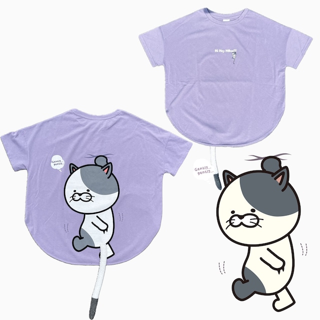 揺れるしっぽが魅力!ユニーク猫プリントTシャツ 原宿系 カップルコーデにも◎