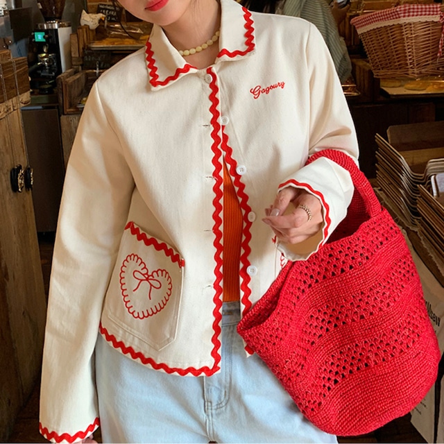 embroidered design short jacket J00142