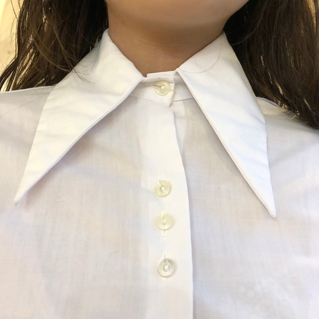 70's white long collar blouse