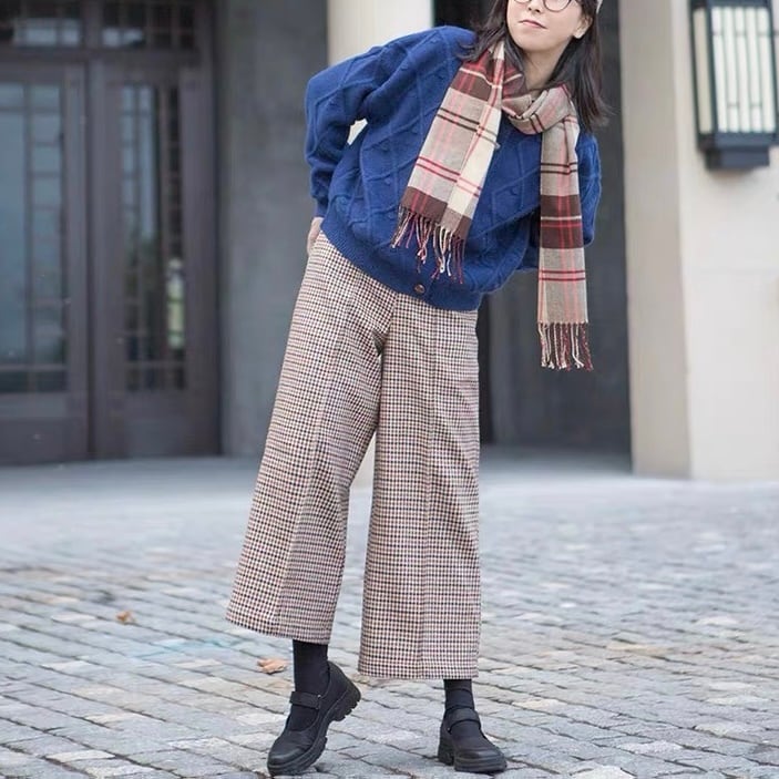 ❇️日本製 千鳥格子柄ワイドパンツ