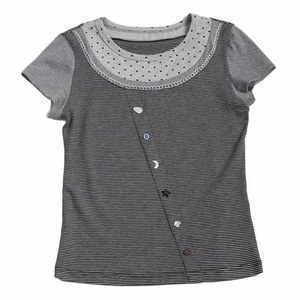 [Two Days off] polka dot stitching color button T-shirt