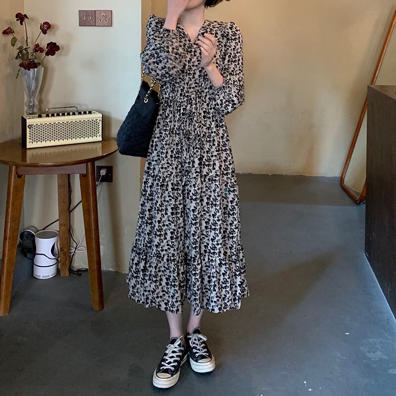 シフォンスカート女性の2020年初秋新しい花柄ドレスフレンチスタイルウエストルーズ、薄くて小さい気質ロングスカート クレセントシティ49433683727