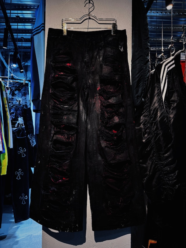 "vivid notes"crash custom design coating wide pants