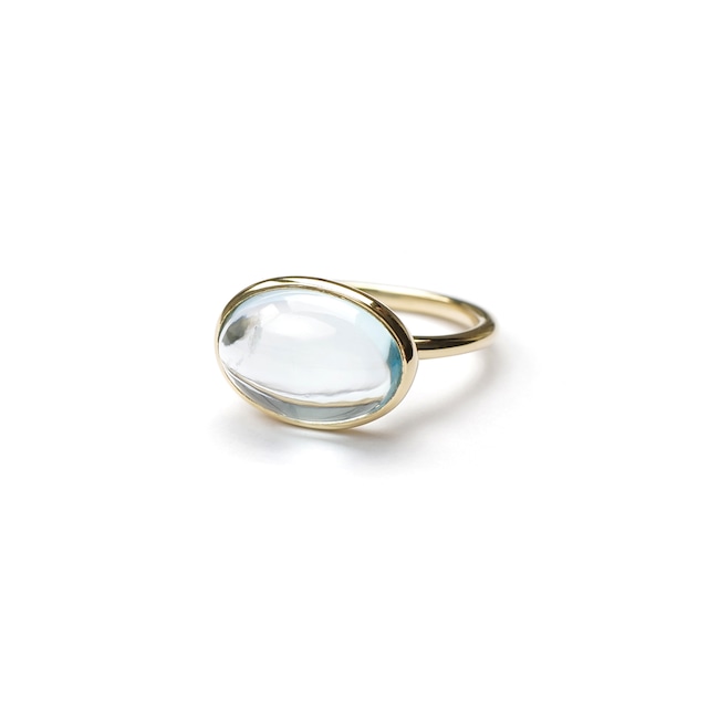 S925 OVAL STONE RING GOLD -Skyblue Topaz-