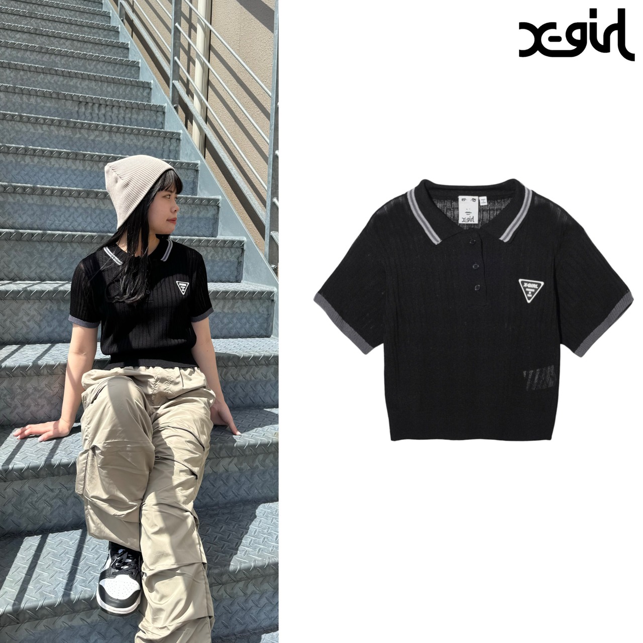 【X-girl】 RIB KNIT POLO【エックスガール】