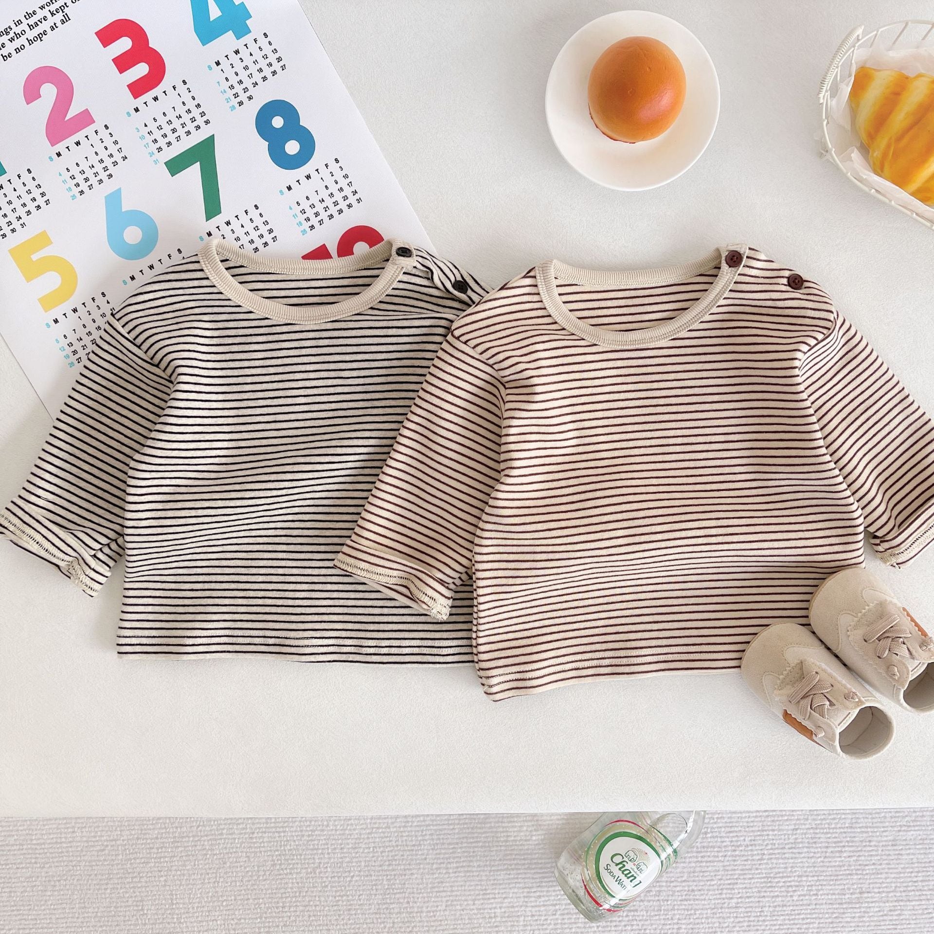 【BABY&KID】肩開きタイプボーダーTシャツ