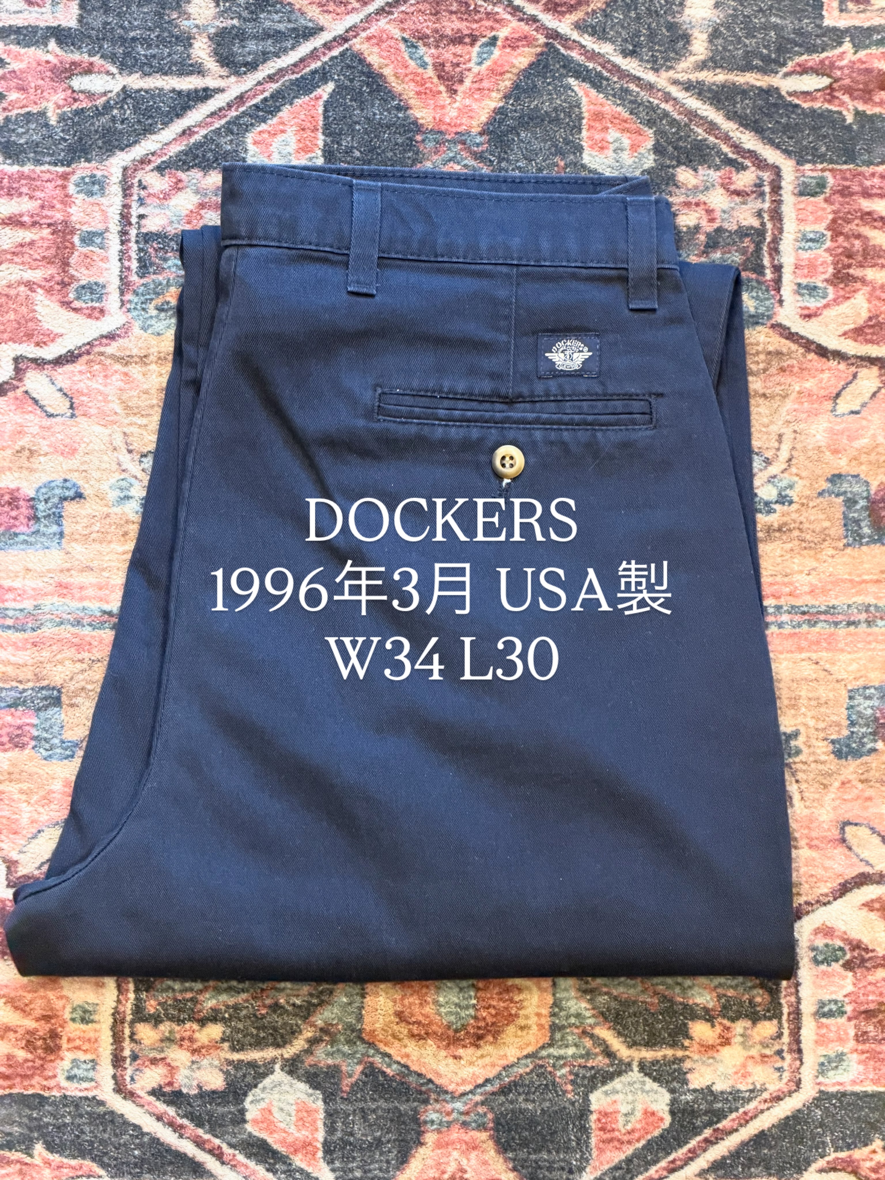 チノパン 古着 90s DOCKERS ドッカーズ 美品 デニム チノ 36 青 DOCKERS / 1996年3月製 】USA製 ドッカーズ チノパンツ W34 L30
