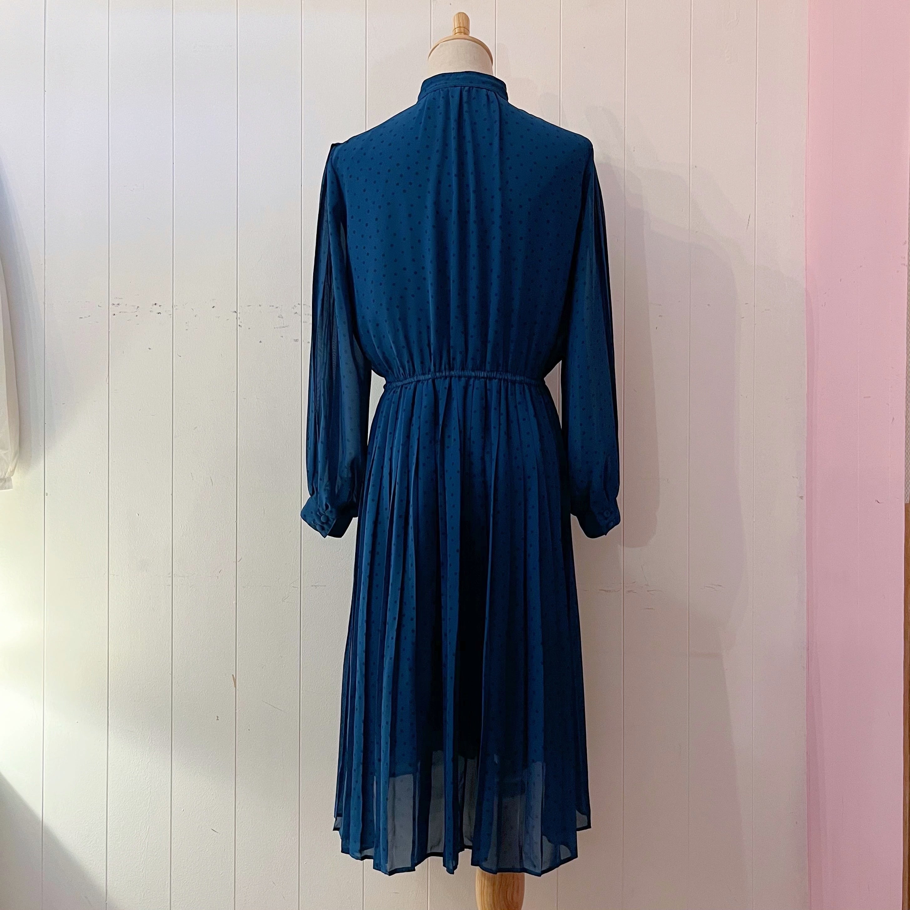 blue green dot pleats one-piece