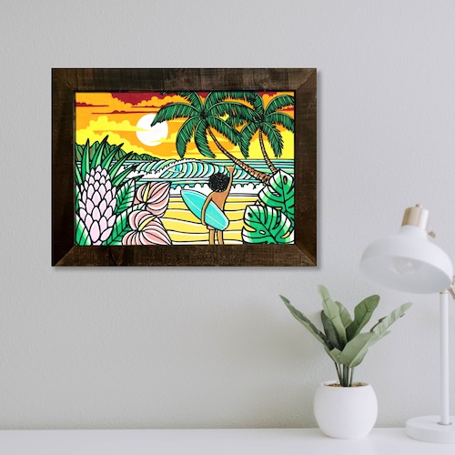 Wood Panel A3 Size（Sunset Hang Loose）with Frame