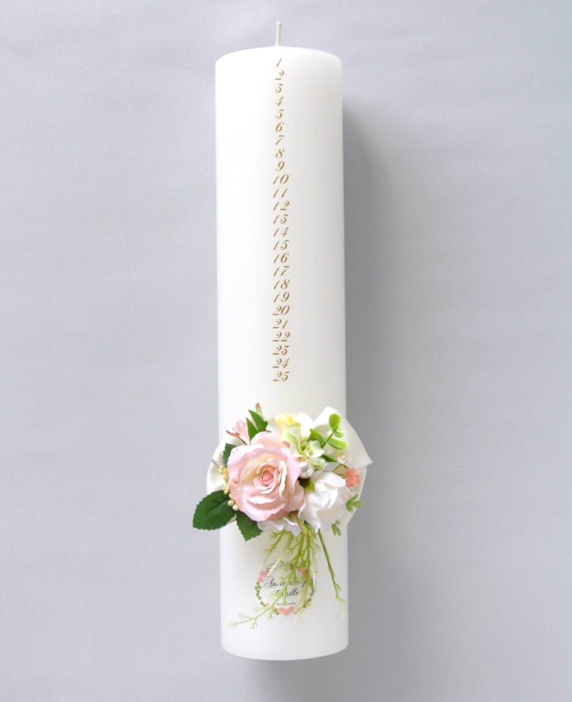 ピンクの花装飾　インテリアキャンドル　メモリアルキャンドル　レトロ　結婚式 アニバーサリーキャンドル | CANDLE FACTORY