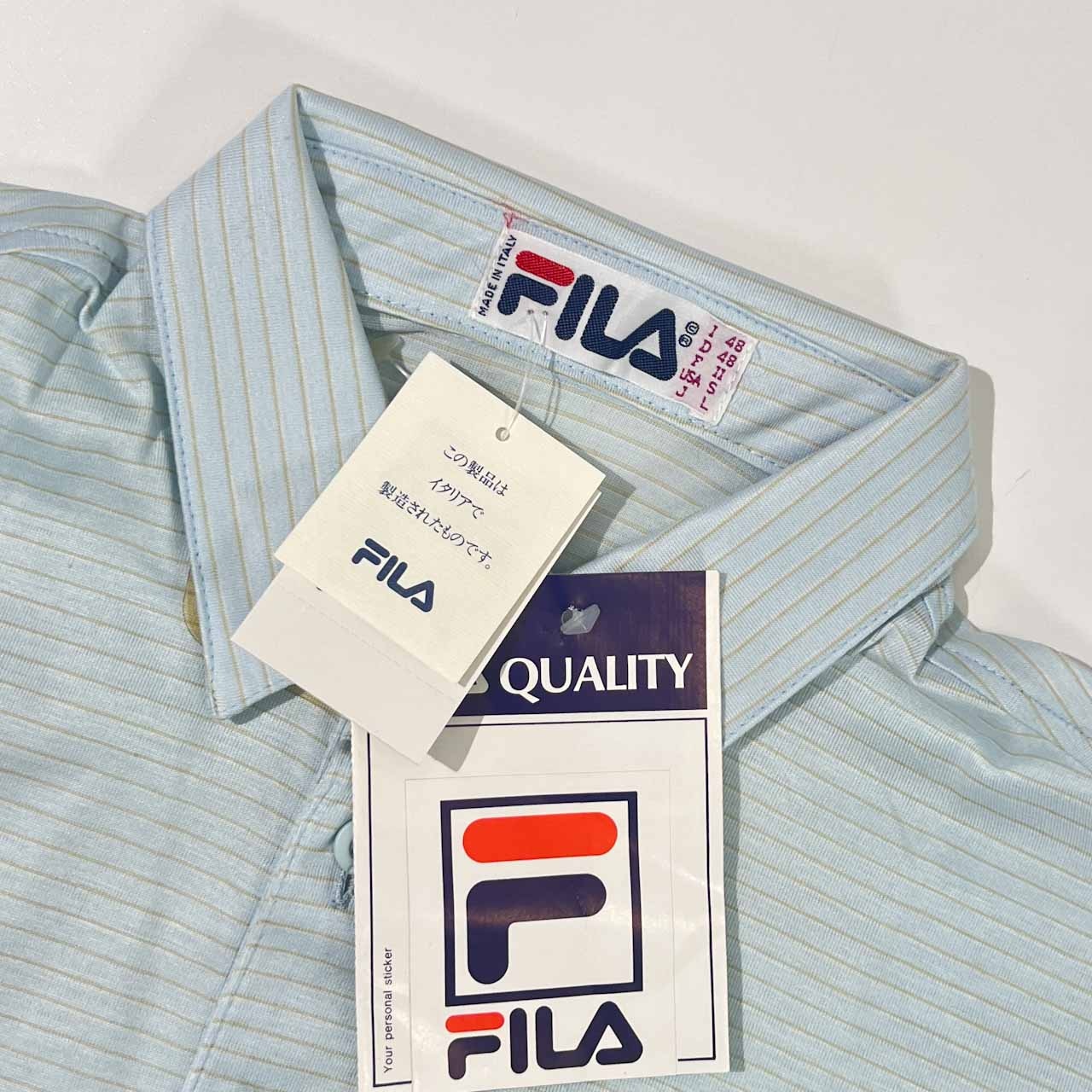 新品 タグ付き 90s イタリア製 FILA フィラ ボーダー 天竺 半袖 ポロシャツ L/水色系 メンズ スポーツ