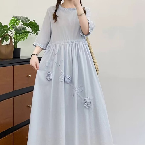 2色/立体花モチーフ刺繍フリル袖ワンピ ・11933
