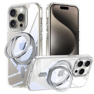【在庫のみ】iPhone 15 Pro 適用 ケース Magsafe対応 アイフォン15プロ カバー 360°回転スタンド Uovon スマホケース アイホン 15pro 携帯ケース ワイヤレス充電 車載ホルダー 対応 ストラップ穴付き 透明 指紋防止 黄?防止 ・ クリア