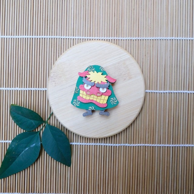 【ひのきマグネット】獅子舞 ブローチ メモ留め アートパネル