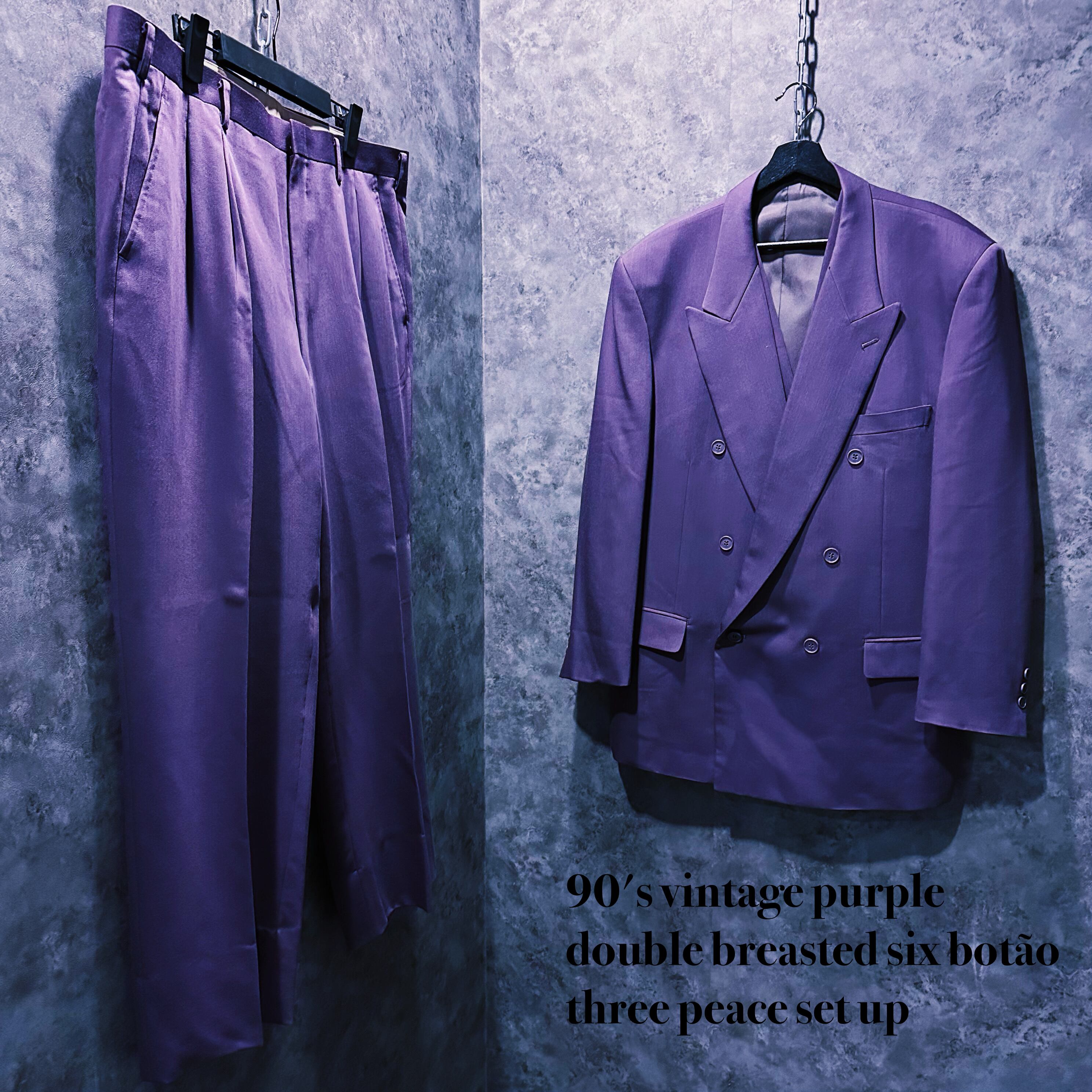 【doppio】90's vintage purple double breasted six botão three peace set up