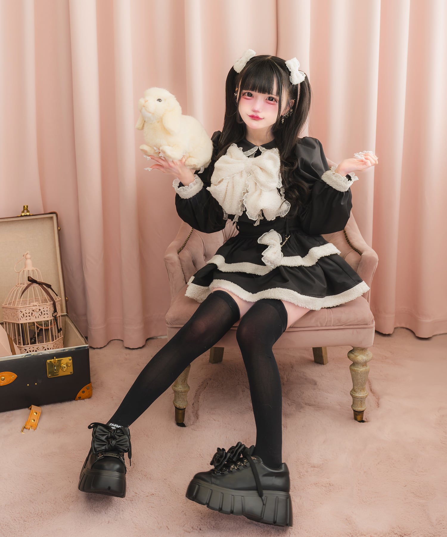 GIRL モコモコセットアップドレス もこもこかわいいせっとあっぷ【ブラック】 | nyan Me.