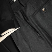 INTERIM / SUPER 120'S LIGHT WOOL FRANO WITH LEATHER PIPING 2-TUCK STRAIGHT SLACKS