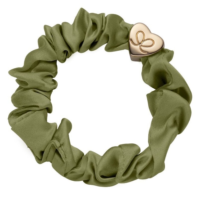 Gold Heart Silk Scrunchie Olive Green_S-1-045