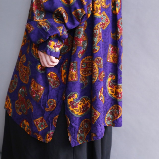 paisley flower pattern l/s rayon super big shirt 