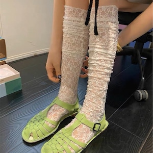 lace flower see-through stretch high-socks 2litr04123