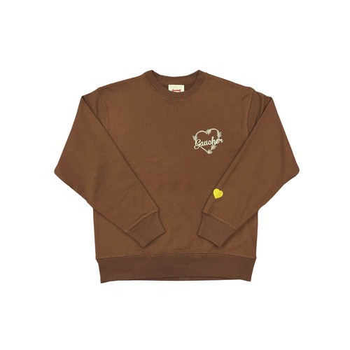 AW Sweat Crew Neck Heart Enbroidery Brown