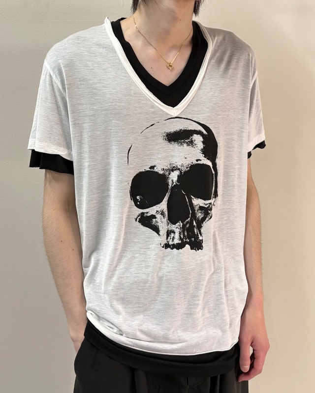 【Neil Barrett】fake layered skull T-shirt