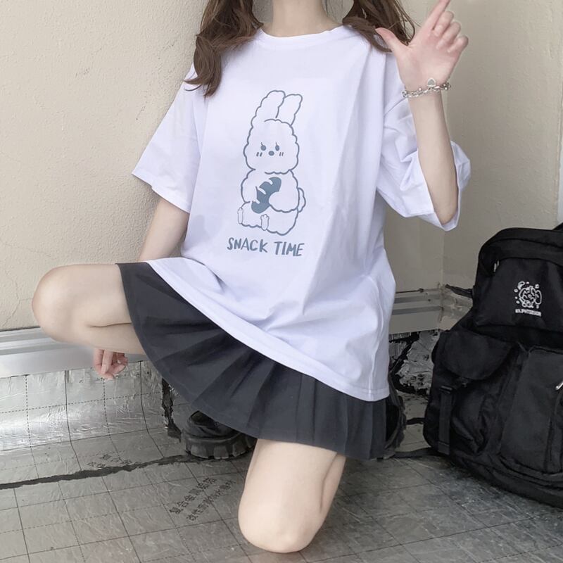 プリント柄Tシャツ サマールーズスリムトップス 大人ガーリー スウィート キュート カジュアル 夏物 萌量不足11899081606