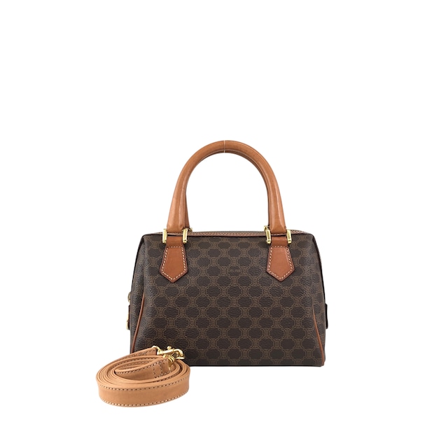 CELINE セリーヌ マカダム ショルダーバッグ ブラウン PVCレザー 2WAY ミニバッグ vintage ヴィンテージ オールド 6ryc2n